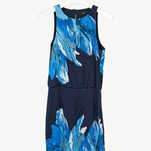 Tibi Navy Printed Silk Satin Keyhole Mini Dress